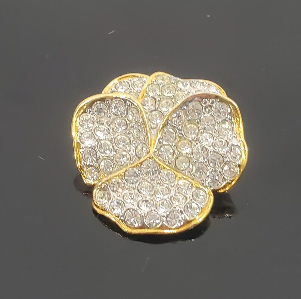 Vintage Smithsonian Rhinestone Pave  Pansy Brooch Pin Signed